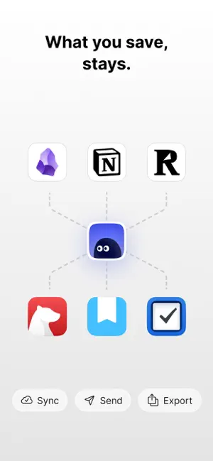 导出生态示意：与 Obsidian、Notion、Readwise 等服务的同步图标